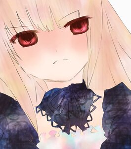 Rating: Safe Score: 0 Tags: 1girl bangs blonde_hair blush bow closed_mouth eyebrows_visible_through_hair face image long_hair looking_at_viewer red_eyes ribbon solo suigintou User: admin