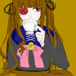 Rating: Safe Score: 0 Tags: 1girl bangs blonde_hair blue_dress blunt_bangs costume_switch cup dress flower hair_ribbon holding holding_cup image long_hair long_sleeves looking_at_viewer pink_flower pink_rose red_eyes red_flower red_rose ribbon rose simple_background solo teacup upper_body yellow_background yellow_bow yellow_flower yellow_rose User: admin