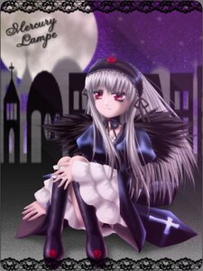 Rating: Safe Score: 0 Tags: 1girl black_wings boots detached_collar dress flower frills full_body hairband image juliet_sleeves knee_boots long_hair long_sleeves looking_at_viewer pink_eyes red_eyes rose silver_hair sitting solo suigintou wings User: admin