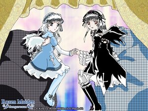 Rating: Safe Score: 0 Tags: 2girls black_wings boots dress frills full_body hairband holding_hands image knee_boots lolita_hairband long_hair long_sleeves looking_at_viewer multiple_girls red_eyes solo suigintou wings User: admin