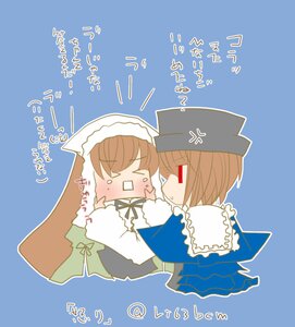 Rating: Safe Score: 0 Tags: 2girls blue_background blue_dress blush brown_hair capelet dress hat head_scarf image long_hair long_sleeves multiple_girls pair short_hair siblings simple_background sisters souseiseki suiseiseki text_focus twins User: admin