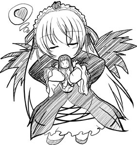 Rating: Safe Score: 0 Tags: black_wings blush closed_eyes dress full_body greyscale hairband heart hug image lolita_hairband long_hair long_sleeves monochrome multiple_girls rose shinku simple_background solo suigintou very_long_hair white_background wings User: admin