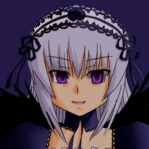 Rating: Safe Score: 0 Tags: 1girl black_ribbon black_wings close-up detached_collar flower frills hairband lolita_hairband looking_at_viewer open_mouth portrait ribbon rose silver_hair simple_background smile solo suigintou User: admin