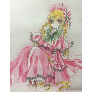 Rating: Safe Score: 0 Tags: 1girl blonde_hair blue_eyes bonnet bow bowtie capelet dress image long_hair long_sleeves looking_at_viewer marker_(medium) photo pink_dress shinku shoes sitting solo traditional_media watercolor_(medium) User: admin