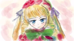 Rating: Safe Score: 0 Tags: 1girl blonde_hair blue_eyes blush bow bowtie dress drill_hair face image long_hair red_dress shinku solo tears twin_drills twintails User: admin