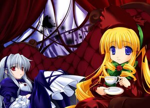 Rating: Safe Score: 0 Tags: 2girls blonde_hair blue_eyes bonnet butterfly cup curtains dress flower hat image insect long_hair long_sleeves looking_at_viewer multiple_girls pair red_dress red_eyes rose saucer shinku sidelocks sitting suigintou table tea teacup User: admin