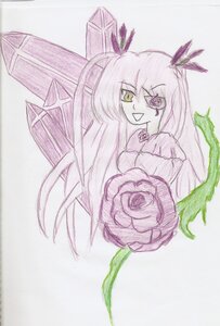 Rating: Safe Score: 0 Tags: 1girl :d barasuishou flower image long_hair monster_girl open_mouth photo rose simple_background smile solo striped traditional_media very_long_hair yellow_eyes User: admin