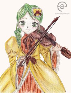 Rating: Safe Score: 0 Tags: 1girl bow bow_(instrument) dress drill_hair green_eyes green_hair hat image instrument kanaria long_sleeves playing_instrument ribbon solo traditional_media twin_drills violin yellow_dress User: admin