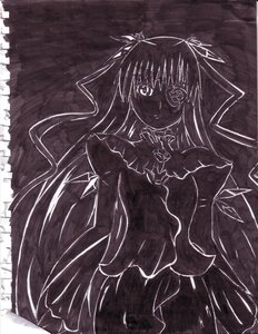 Rating: Safe Score: 0 Tags: 1girl barasuishou dress frills greyscale image lolita_fashion long_hair looking_at_viewer monochrome ribbon solo very_long_hair User: admin