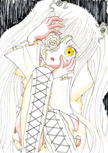 Rating: Safe Score: 0 Tags: 1girl bangs boots cross-laced_footwear dress flower image kirakishou long_hair long_sleeves rose solo very_long_hair white_hair yellow_eyes User: admin