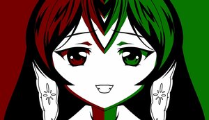 Rating: Safe Score: 0 Tags: 1girl black_hair blush eyebrows_visible_through_hair eyeshadow green_eyes green_hair image looking_at_viewer makeup multicolored_hair portrait red_eyes simple_background smile solo suiseiseki User: admin