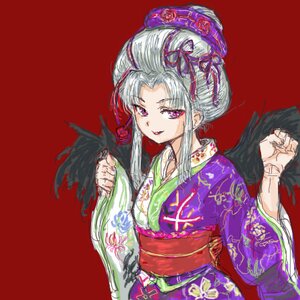 Rating: Safe Score: 0 Tags: 1girl black_wings flower hair_ornament hair_up image japanese_clothes kimono long_hair looking_at_viewer lowres makeup obi oekaki osakana_(denpa_yun'yun) purple_eyes red_background rozen_maiden sash silver_hair simple_background smile solo suigintou wide_sleeves wings User: admin