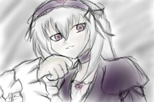 Rating: Safe Score: 0 Tags: 1girl blush closed_mouth dress frills hairband image jewelry juliet_sleeves long_sleeves looking_at_viewer puffy_sleeves sketch solo suigintou User: admin