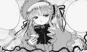 Rating: Safe Score: 0 Tags: 1girl blush dress drill_hair greyscale hat image long_hair long_sleeves looking_at_viewer monochrome moon shinku solo twintails very_long_hair User: admin