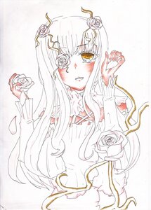 Rating: Safe Score: 0 Tags: 1girl bangs blush dress eyepatch flower hair_flower hair_ornament image kirakishou long_hair long_sleeves monochrome pink_hair pink_rose rose solo striped thorns white_flower white_rose yellow_eyes User: admin