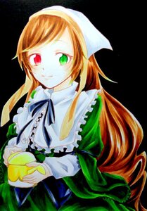 Rating: Safe Score: 0 Tags: 1girl brown_hair closed_mouth dress frills green_dress green_eyes heterochromia holding image long_hair long_sleeves looking_at_viewer red_eyes simple_background smile solo suiseiseki very_long_hair watering_can User: admin