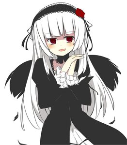 Rating: Safe Score: 0 Tags: 1girl :d bangs black_dress black_wings blush dress feathers flower frills hairband image lolita_fashion lolita_hairband long_hair long_sleeves looking_at_viewer open_mouth red_eyes rose smile solo suigintou white_background white_hair wings User: admin