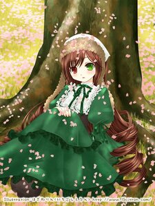 Rating: Safe Score: 0 Tags: 1girl auto_tagged brown_hair cherry_blossoms dress flower frills green_dress green_eyes heterochromia image long_hair long_sleeves petals red_eyes rose_petals solo suiseiseki very_long_hair User: admin