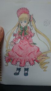Rating: Safe Score: 0 Tags: 1girl blonde_hair blue_eyes bonnet bow bowtie dress drill_hair full_body image long_hair long_sleeves looking_at_viewer photo red_dress shinku shoes simple_background solo standing traditional_media twintails very_long_hair User: admin