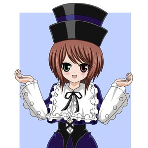 Rating: Safe Score: 0 Tags: 1girl :d blush brown_hair dress frills green_eyes hat heterochromia image long_sleeves looking_at_viewer open_mouth red_eyes short_hair simple_background smile solo souseiseki top_hat upper_body User: admin