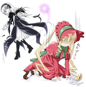 Rating: Safe Score: 0 Tags: 2girls black_wings blonde_hair bonnet boots bow cup dress flower frills hairband image long_hair long_sleeves multiple_girls pair red_eyes shinku simple_background suigintou teacup very_long_hair white_background wings User: admin