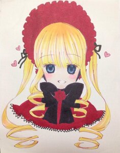 Rating: Safe Score: 0 Tags: 1girl blonde_hair blue_eyes blush bow dress drill_hair heart image long_hair long_sleeves looking_at_viewer photo shinku solo traditional_media twin_drills twintails User: admin