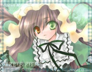 Rating: Safe Score: 0 Tags: 1girl brown_hair dress frills green_eyes hat image long_hair long_sleeves looking_at_viewer plaid plaid_background ribbon solo suiseiseki twintails User: admin