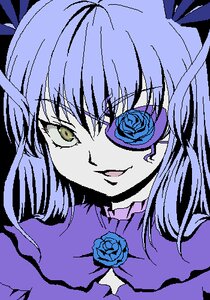 Rating: Safe Score: 0 Tags: 1girl barasuishou blue_flower blue_rose commentary_request crazy_eyes eyepatch flower image kasanui long_hair lowres oekaki ribbon rose rozen_maiden smile solo User: admin