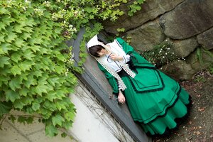 Rating: Safe Score: 0 Tags: 1girl black_hair closed_eyes dress green_dress long_sleeves outdoors solo suiseiseki User: admin