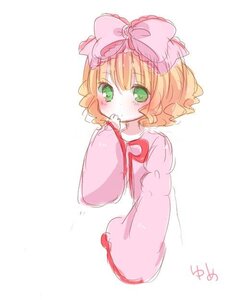 Rating: Safe Score: 0 Tags: 1girl bangs blonde_hair blush bow dress green_eyes hair_bow hina_ichigo hinaichigo image long_sleeves looking_at_viewer pink_bow pink_dress short_hair simple_background sleeves_past_wrists solo striped striped_background vertical_stripes white_background wide_sleeves User: admin