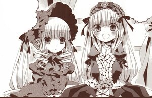 Rating: Safe Score: 0 Tags: 2girls :d blush bow dress flower frills hairband image lolita_fashion long_hair long_sleeves looking_at_viewer monochrome multiple_girls open_mouth pair ribbon shinku smile suigintou wings User: admin