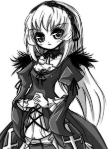 Rating: Safe Score: 0 Tags: 1girl auto_tagged cowboy_shot detached_collar dress frills greyscale hairband image long_hair long_sleeves looking_at_viewer monochrome simple_background solo suigintou very_long_hair white_background wings User: admin