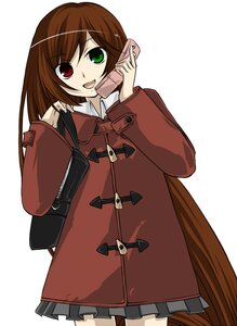 Rating: Safe Score: 0 Tags: 1girl :d bag brown_hair cellphone coat cowboy_shot green_eyes heterochromia holding image long_hair long_sleeves looking_at_viewer open_mouth phone red_eyes simple_background skirt smile solo suiseiseki very_long_hair white_background winter_clothes User: admin
