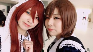 Rating: Safe Score: 0 Tags: apron blood blue_eyes brown_hair lips long_hair looking_at_viewer maid multiple_cosplay multiple_girls realistic red_hair smile tagme User: admin