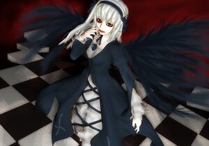 Rating: Safe Score: 0 Tags: 1girl argyle argyle_background argyle_legwear board_game checkered checkered_background checkered_floor checkered_kimono checkered_skirt chess_piece dress flag floor hairband image knight_(chess) lolita_hairband lying on_floor perspective race_queen red_eyes rose solo suigintou tile_floor tile_wall tiles vanishing_point white_hair wings User: admin