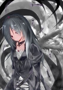Rating: Safe Score: 0 Tags: 1girl black_dress black_feathers black_ribbon black_wings cloud cross dress feathers flower hair_over_one_eye hairband image juliet_sleeves lolita_hairband long_hair long_sleeves moon ribbon rose sky solo suigintou wings User: admin