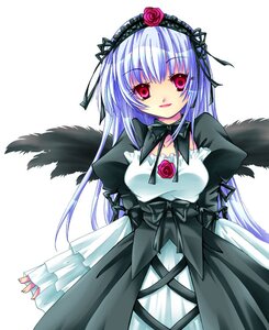 Rating: Safe Score: 0 Tags: 1girl black_dress black_wings dress flower frills hairband image long_hair long_sleeves looking_at_viewer pink_eyes puffy_sleeves rose silver_hair simple_background solo suigintou white_background wings User: admin