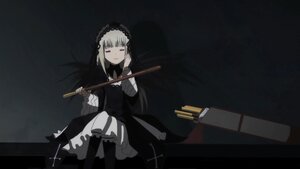 Rating: Safe Score: 0 Tags: 1girl bangs black_legwear blunt_bangs closed_mouth dress frills hairband holding holding_weapon image instrument long_hair long_sleeves playing_instrument rifle sitting solo suigintou weapon User: admin