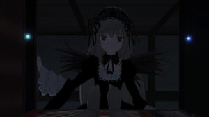 Rating: Safe Score: 0 Tags: 1girl black_wings dress flower frills hairband image lolita_hairband long_hair long_sleeves looking_at_viewer red_eyes ribbon rose sitting solo suigintou wings User: admin