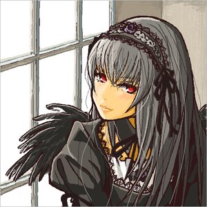 Rating: Safe Score: 0 Tags: 1girl bangs black_dress black_wings closed_mouth dress frills hairband image lolita_hairband long_hair long_sleeves looking_at_viewer red_eyes rose silver_hair solo suigintou upper_body window wings User: admin