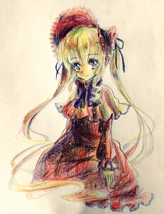 Rating: Safe Score: 0 Tags: 1girl blonde_hair blue_eyes bonnet bow dress flower image long_hair looking_at_viewer shinku simple_background solo traditional_media very_long_hair watercolor_(medium) User: admin