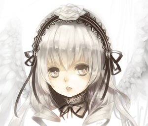 Rating: Safe Score: 0 Tags: 1girl bangs black_ribbon blurry depth_of_field feathered_wings flower frills hairband image lolita_hairband long_hair looking_at_viewer open_mouth ribbon rose silver_hair solo suigintou white_background white_flower white_wings wings User: admin