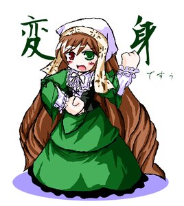 Rating: Safe Score: 0 Tags: 1girl :d auto_tagged blush brown_hair dress frills green_dress green_eyes head_scarf heterochromia image long_hair long_sleeves looking_at_viewer open_mouth red_eyes simple_background solo suiseiseki very_long_hair white_background User: admin