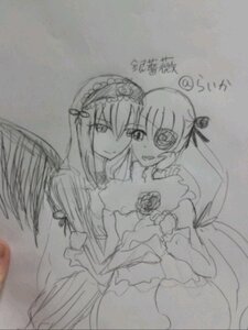 Rating: Safe Score: 0 Tags: 2girls auto_tagged barasuishou dress flower frills hairband image long_hair looking_at_another looking_at_viewer monochrome multiple_girls open_mouth pair photo ribbon rose simple_background smile suigintou traditional_media twintails wings yuri User: admin