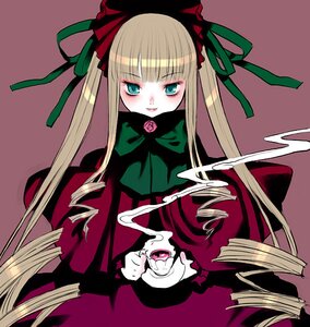 Rating: Safe Score: 0 Tags: 1girl aqua_eyes bangs blonde_hair blue_eyes blunt_bangs blush bow bowtie capelet cup dress drill_hair flower green_bow image lips long_hair long_sleeves looking_at_viewer pale_skin pink_flower pink_rose red_background red_capelet red_dress rose rozen_maiden sakamoto_mineji saucer shinku sidelocks simple_background smile solo steam table tea twin_drills twintails very_long_hair User: admin
