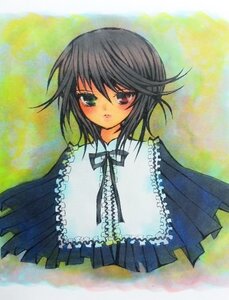 Rating: Safe Score: 0 Tags: 1girl black_hair blush dress frills heterochromia image long_sleeves looking_at_viewer ribbon short_hair solo souseiseki traditional_media upper_body User: admin