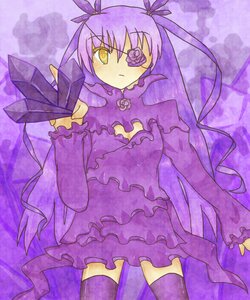 Rating: Safe Score: 0 Tags: 1girl barasuishou dress eyepatch flower frills hair_ribbon image long_hair long_sleeves purple_background purple_flower purple_hair purple_legwear purple_theme ribbon rose solo thighhighs very_long_hair yellow_eyes zettai_ryouiki User: admin