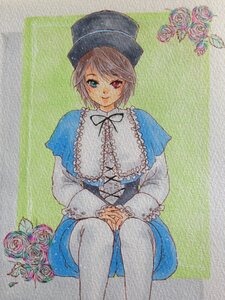 Rating: Safe Score: 0 Tags: 1girl blue_eyes capelet flower frills hat heterochromia image interlocked_fingers long_sleeves looking_at_viewer pantyhose pink_flower pink_rose purple_rose red_eyes red_flower red_rose rose short_hair sitting smile solo souseiseki traditional_media User: admin