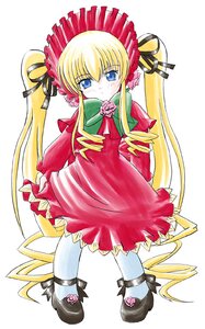 Rating: Safe Score: 0 Tags: 1girl black_footwear blonde_hair blue_eyes blush bonnet bow bowtie dress drill_hair full_body green_bow image long_hair long_sleeves looking_at_viewer pantyhose red_dress shinku shoes sidelocks simple_background solo standing twintails very_long_hair white_background User: admin