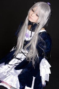 Rating: Safe Score: 0 Tags: 1girl black_background closed_mouth dress flower frills long_hair long_sleeves rose solo suigintou very_long_hair User: admin